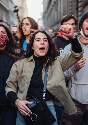 Pictures of a protest in Lyon, France, in November 2020, against the controversial “sécurité globale” law.